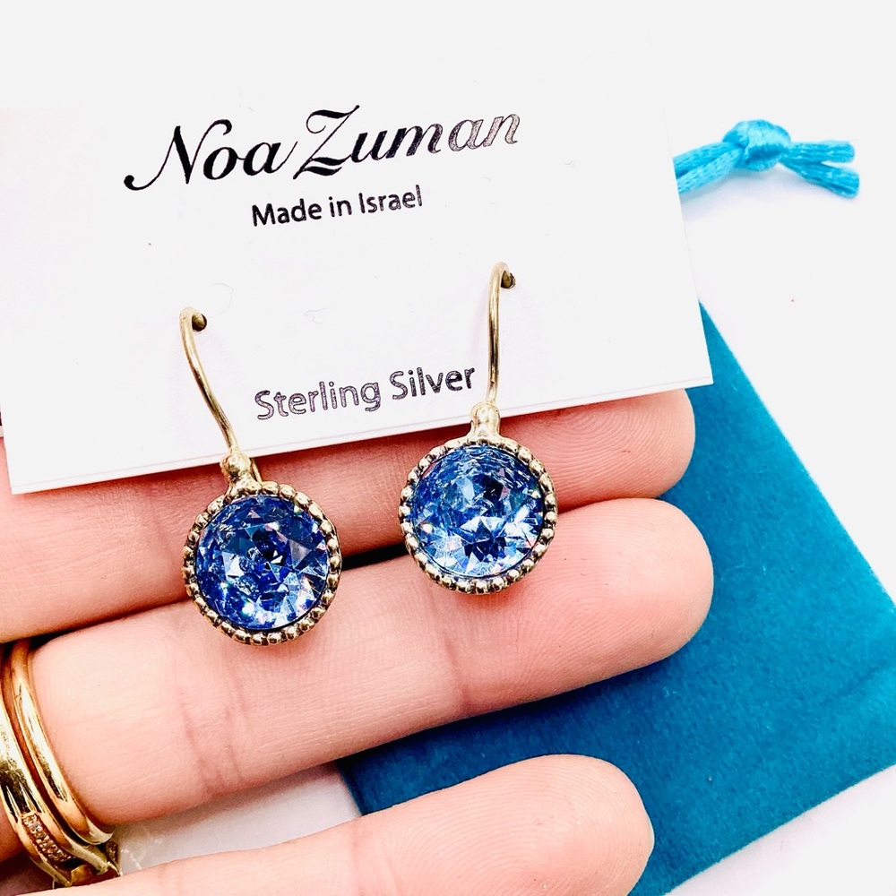 Noa Zuman Blue Sterling Silver Austrian Crystal Earrings - Picture 7 of 8